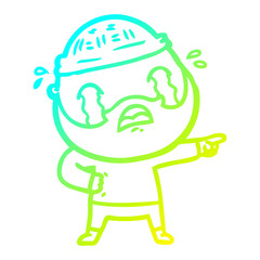 cold gradient line drawing cartoon bearded man crying
