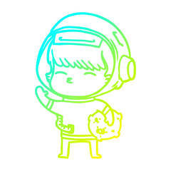 Obraz premium cold gradient line drawing cartoon curious astronaut carrying space rock