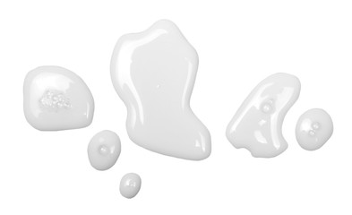 Spilled milk puddle isolated on white background and texture, top view