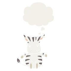 cartoon zebra and thought bubble in retro style