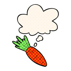 cartoon carrot and thought bubble in comic book style