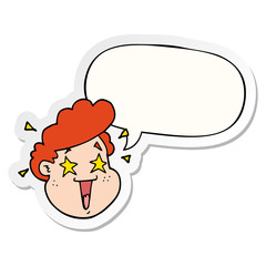cartoon happy face and speech bubble sticker