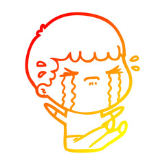 Fototapeta premium warm gradient line drawing cartoon man crying