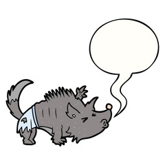 cartoon halloween werewolf and speech bubble