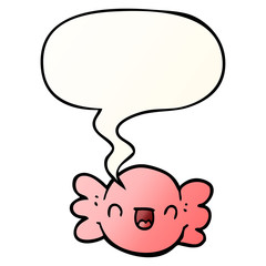 cartoon wrapped candy and speech bubble in smooth gradient style