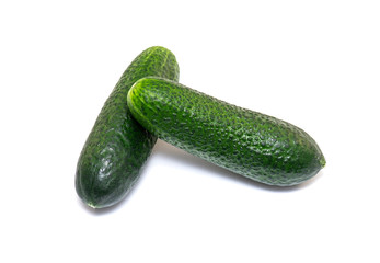 Fresh small green Cucumbers isolated on white Background