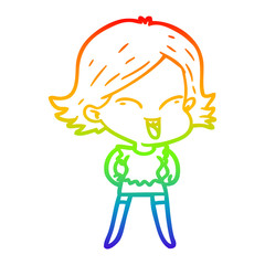 rainbow gradient line drawing happy cartoon girl