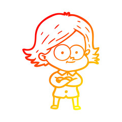 warm gradient line drawing happy cartoon girl