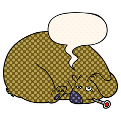 cartoon bear and a sore head and speech bubble in comic book style
