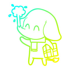 cold gradient line drawing cute cartoon elephant spouting water