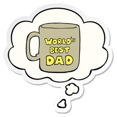 worlds best dad mug and thought bubble as a printed sticker