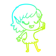 cold gradient line drawing happy cartoon elf girl