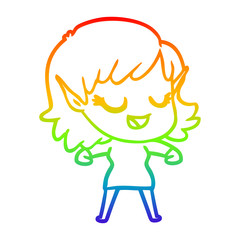 rainbow gradient line drawing happy cartoon elf girl