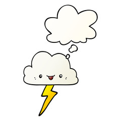 cartoon storm cloud and thought bubble in smooth gradient style