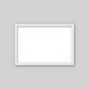 Horizontal A4 white simple picture frame. Mockup for photography. 3D rendering