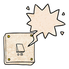 cartoon light switch and speech bubble in retro texture style