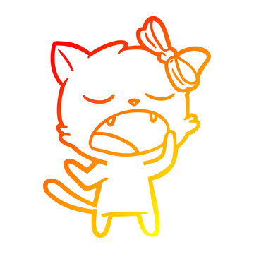 recommend clip art: warm gradient line drawing cartoon yawning cat