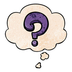 cartoon question mark and thought bubble in grunge texture pattern style