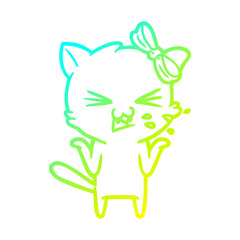 cold gradient line drawing cartoon cat