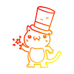 warm gradient line drawing cartoon cat wearing top hat