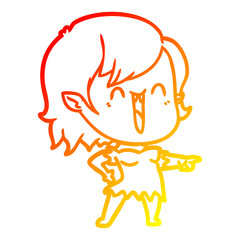 warm gradient line drawing cute cartoon happy vampire girl