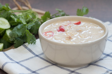 Herbed soya beans with minced pork in coconut