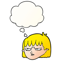 cartoon angry woman and thought bubble in smooth gradient style