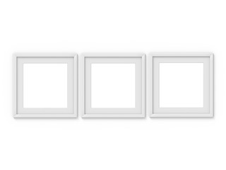 Set of 3 square white simple picture frame with a border. Mockup for photography. 3D rendering