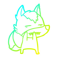 cold gradient line drawing cartoon wolf showing teeth