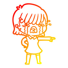 warm gradient line drawing cartoon girl crying