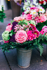 A gorgeous bouquet in a bucket