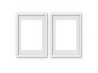 Set of 2 vertical A4 white simple picture frame with a border. Mockup for photography. 3D rendering
