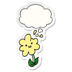 cartoon flower and thought bubble as a printed sticker