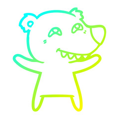 cold gradient line drawing cartoon bear showing teeth