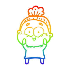 rainbow gradient line drawing cartoon happy old woman
