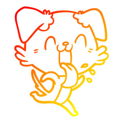 warm gradient line drawing cartoon panting dog running