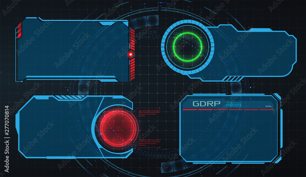 Poster HUD UI GUI futuristic user interface screen elements set . Futuristic warning frame. Good for game UI. Warning frame . Vector Illustration