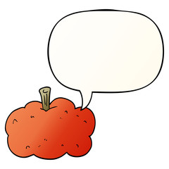 cartoon pumpkin and speech bubble in smooth gradient style