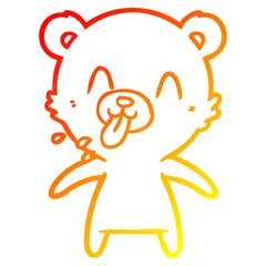 warm gradient line drawing rude cartoon polar bear sticking out tongue