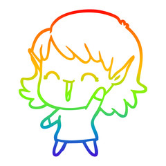 rainbow gradient line drawing cartoon elf girl