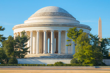 Jefferson memorial with Washington Monument in background