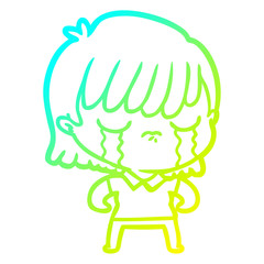 cold gradient line drawing cartoon woman crying