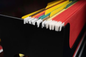 Brightly colored Hanging Files used to arrange documents in Office