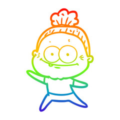 rainbow gradient line drawing cartoon happy old woman