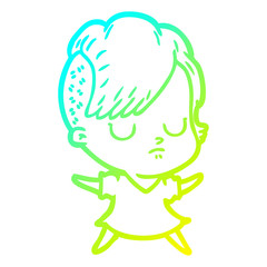cold gradient line drawing cartoon woman
