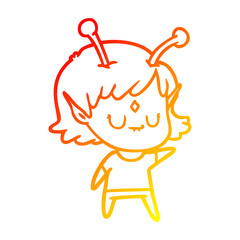warm gradient line drawing cartoon alien girl