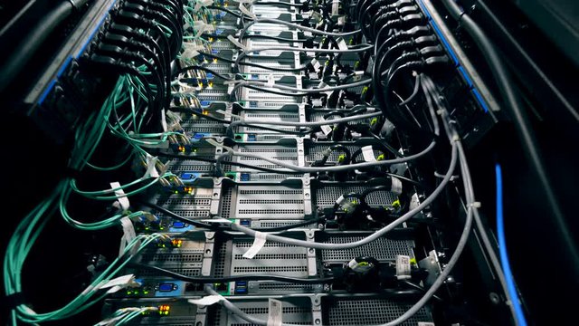 A rack with computer in a server room.