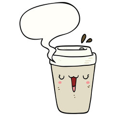 cartoon coffee cup and speech bubble
