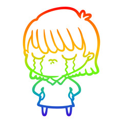 rainbow gradient line drawing cartoon woman crying