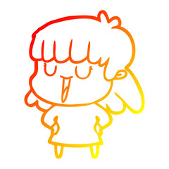 warm gradient line drawing cartoon woman laughing